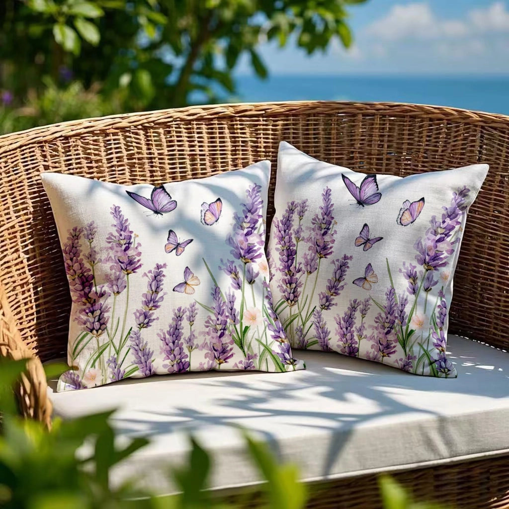 Cuscini decorativi, set da 2, 40x40 cm, impermeabili, motivo fiori e farfalle, per uso esterno