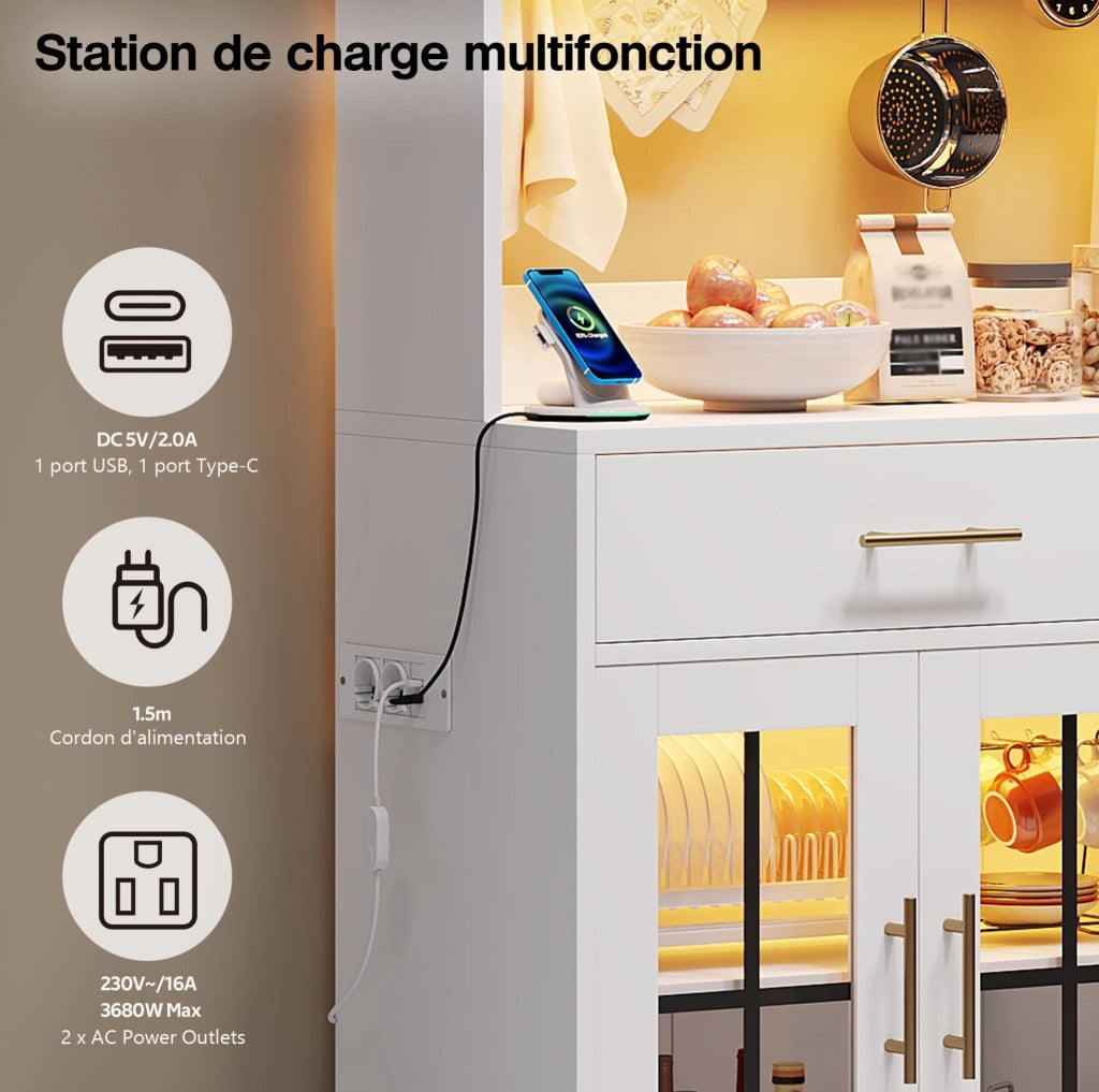 Credenza da cucina con 6 ante; 2 cassetti e LED controllati da app; bianca