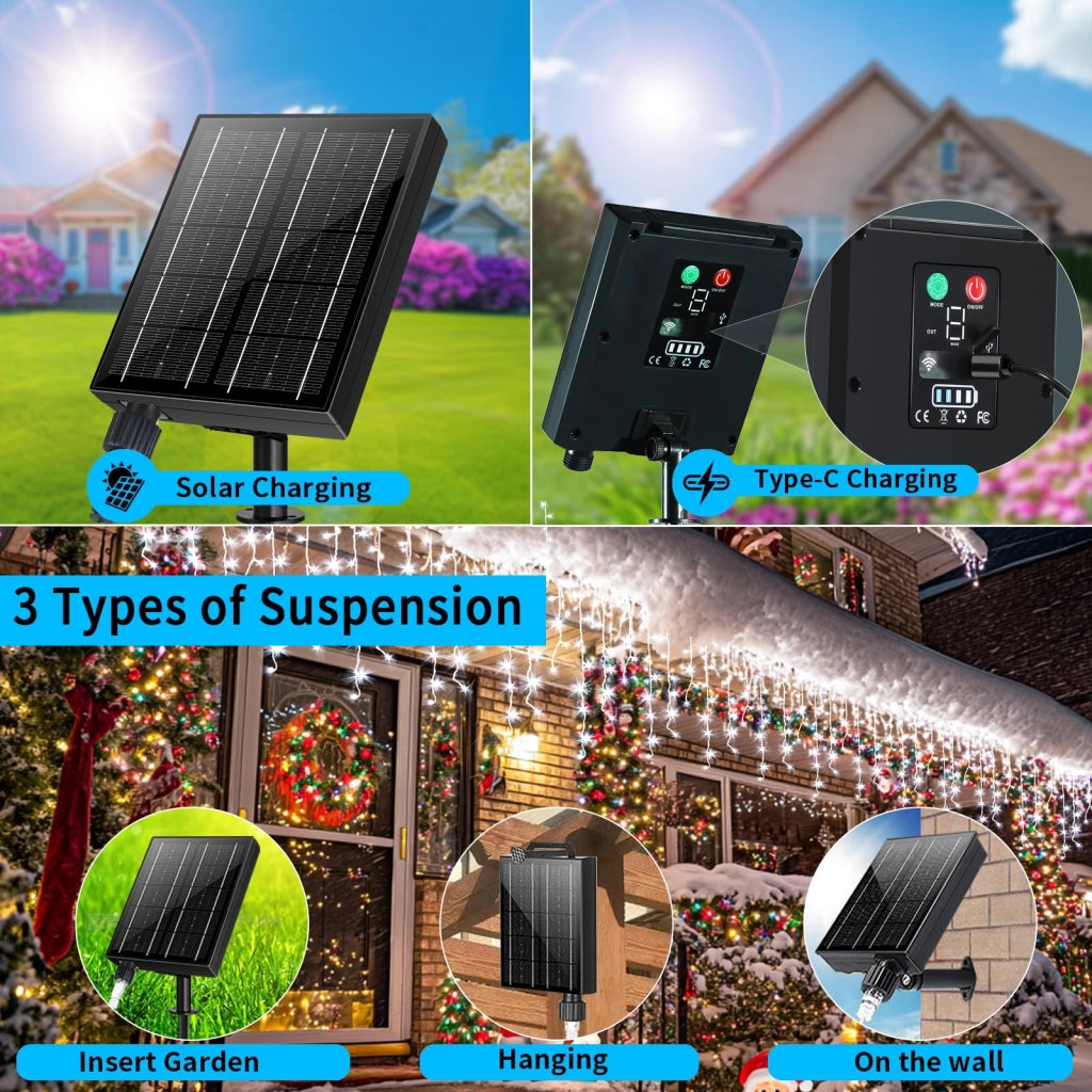 Catena luminosa solare con 600 LED, per illuminazione esterna