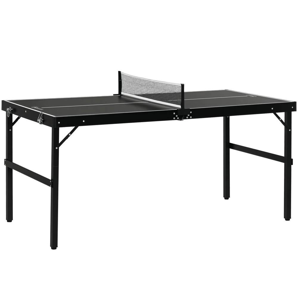 Set da ping pong, tavolo pieghevole salvaspazio, telaio in alluminio, con serratura e maniglia, per casa e giardino, 152x76x72 cm, nero