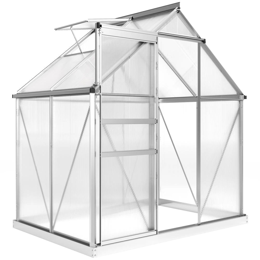 Serra da Giardino in Policarbonato e Alluminio Robusta con Porta e Finestra a Tetto 192.5x131x200 cm Argento