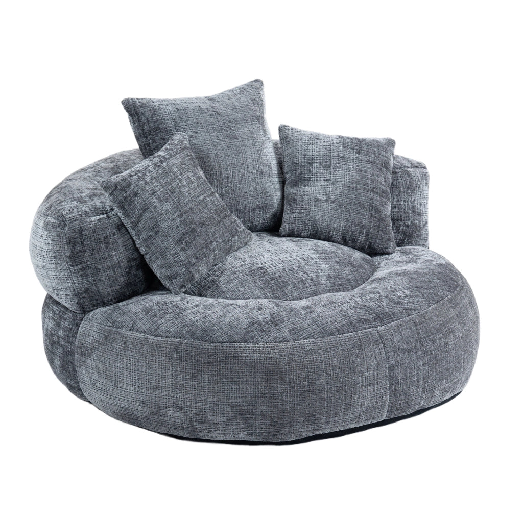 Poltrona lounge 108x108x52 cm in tessuto chenille grigio, senza montaggio