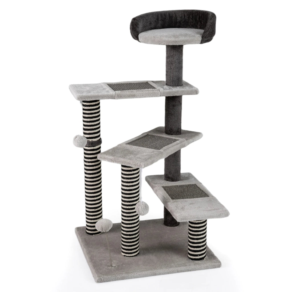 Albero Tiragraffi per Gatti 93 cm Torre Graffiatoio con Pali in Sisal e Juta Grigio con Piattaforme e Palline Gioco Robusto per Casa