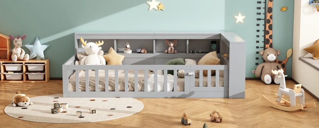 Letto giorno 90x200 cm con rete a doghe, guida estraibile, prese elettriche e USB, struttura in truciolato grigio