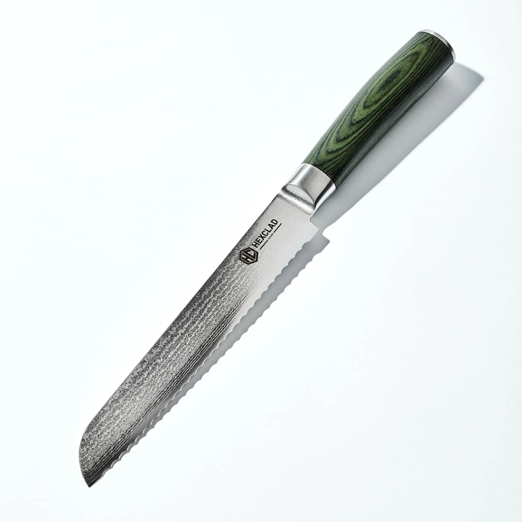 Coltello da pane da 19 cm – Acciaio damasco giapponese, lama intera, manico in legno