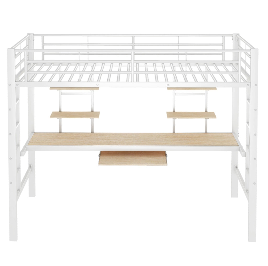 Letto a soppalco in metallo bianco 90x200 cm con scrivania e scaffali integrati