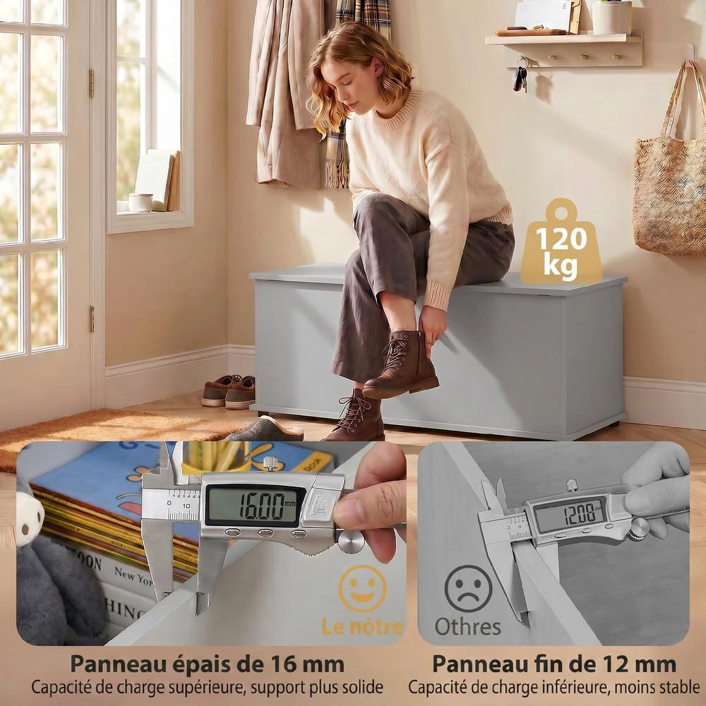 Panca Contenitore con Coperchio Ribaltabile e Cerniere di Sicurezza, Baule Salvaspazio Moderno per Casa, 100 x 40 x 40 cm, Grigio