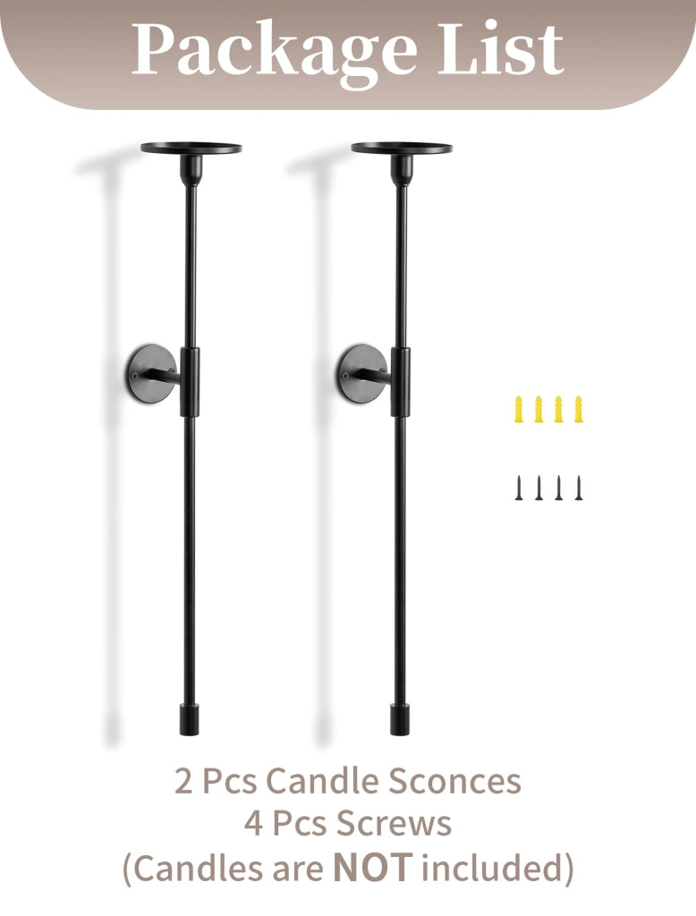 Set di 2 portacandele a parete, 60 cm, metallo, nero