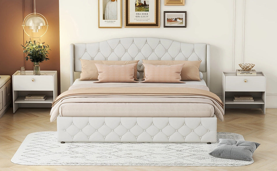 Letto matrimoniale 180x200 cm beige con contenitore idraulico e struttura robusta
