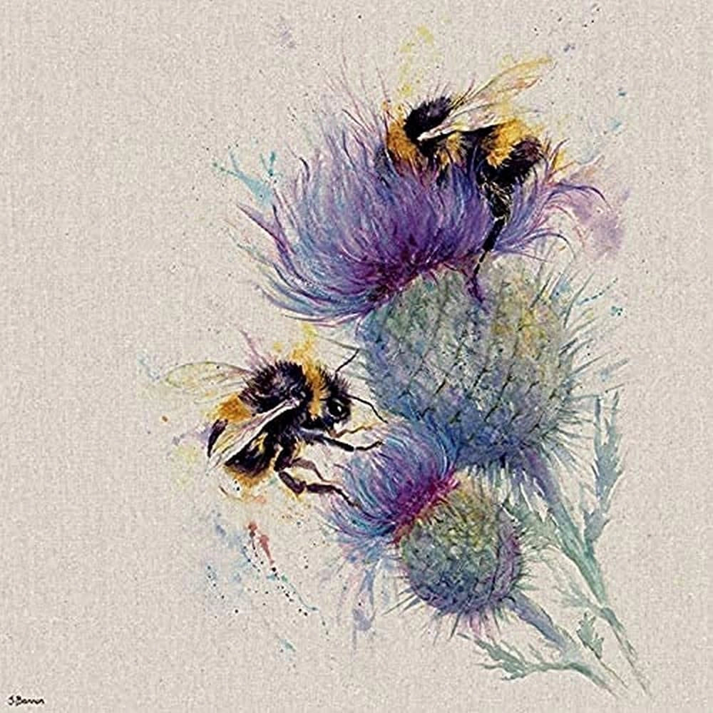Stampa su tela, "Api sul cardo", 40x40 cm