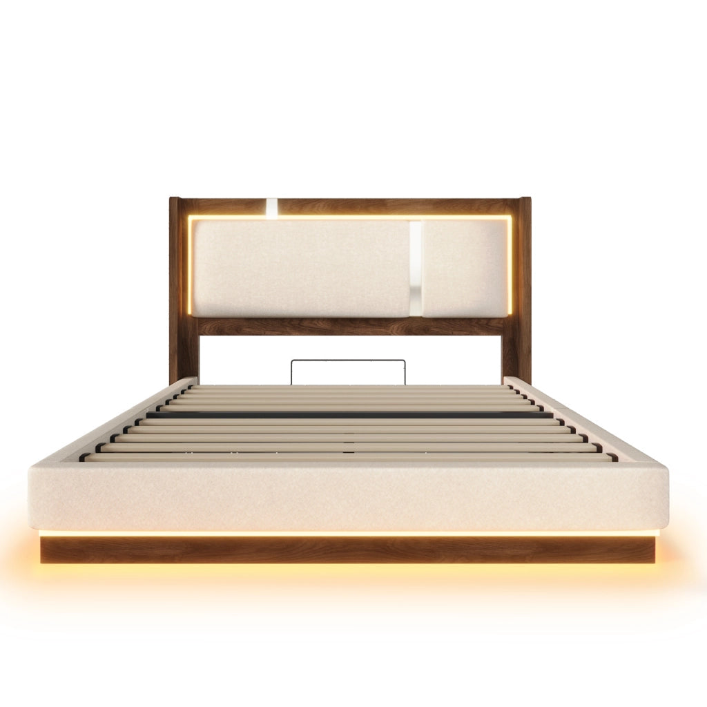 Letto matrimoniale imbottito 140x200 cm beige con contenitore