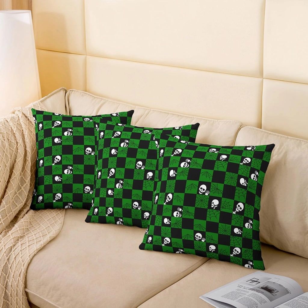 Coperte per cuscini, 60x60 cm, set da 2, verde e nero, motivo teschio stilizzato