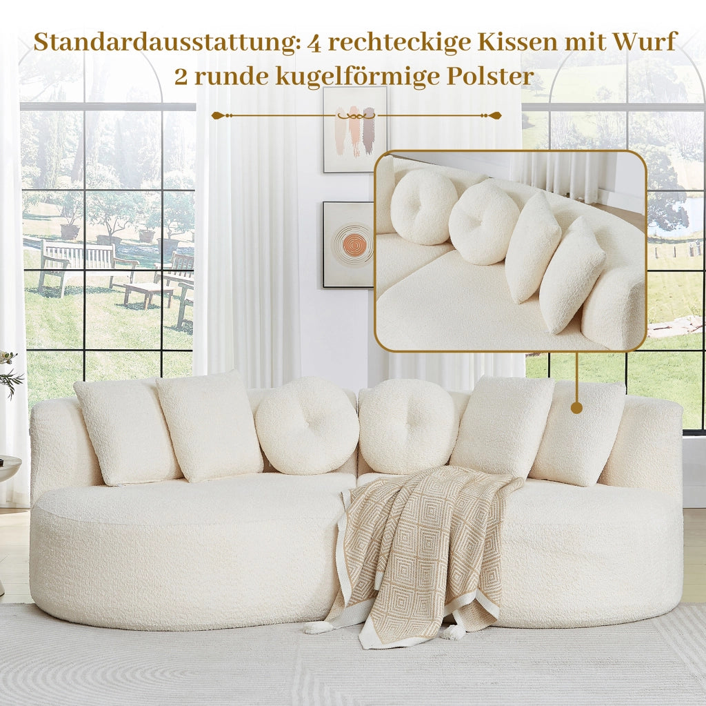 Divano modulare in ciniglia beige con 6 cuscini