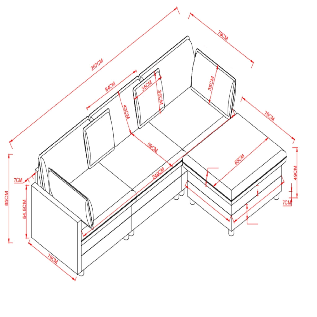Divano angolare modulare a 3 posti con pouf mobile in ciniglia blu struttura in legno e cuscini sfoderabili