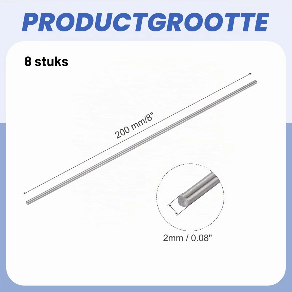 Confezione da 8 aste in titanio, diametro 2 mm, lunghezza 20,3 cm, modello TC4
