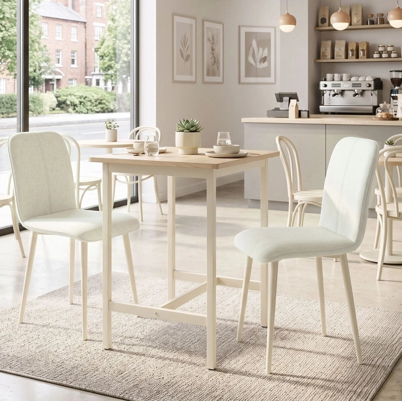 Set di 2 sedie da pranzo imbottite bianche con gambe in metallo