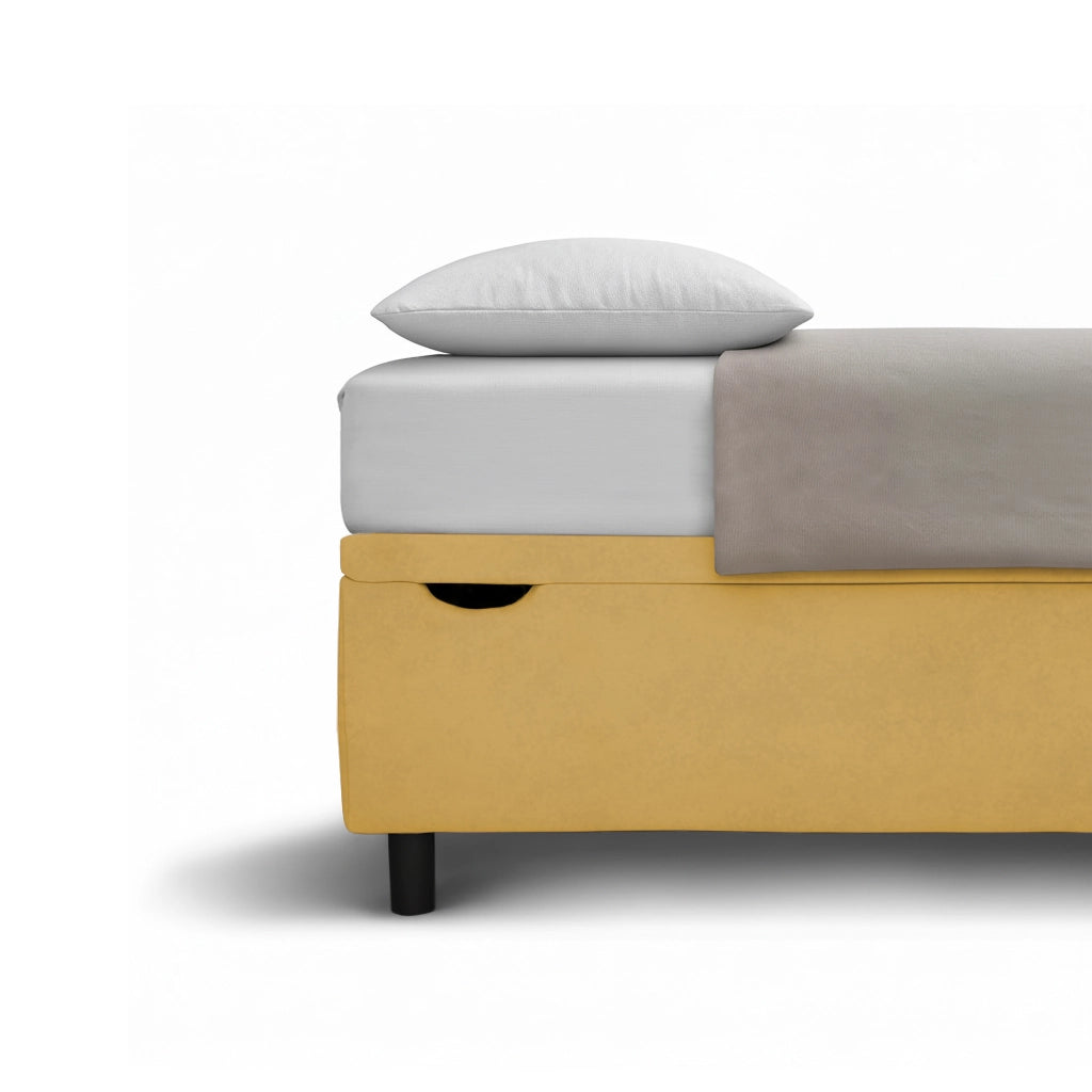 Letto 1 Piazza e Mezza Contenitore Imbottito 120x190 cm Microfibra Ocra Boxmax Testata Button
