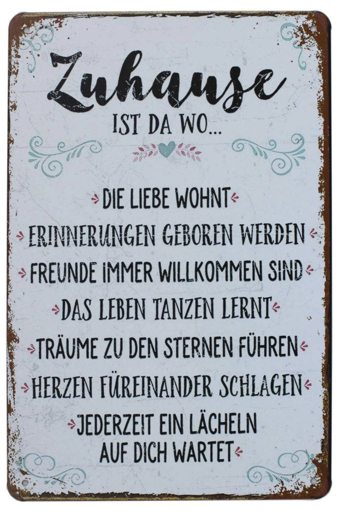 Targa in metallo vintage, 20x30 cm – "La casa è dove risiede l'amore"