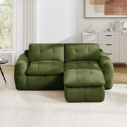 Divano modulare in ciniglia verde con pouf, 194 × 160 × 68 cm
