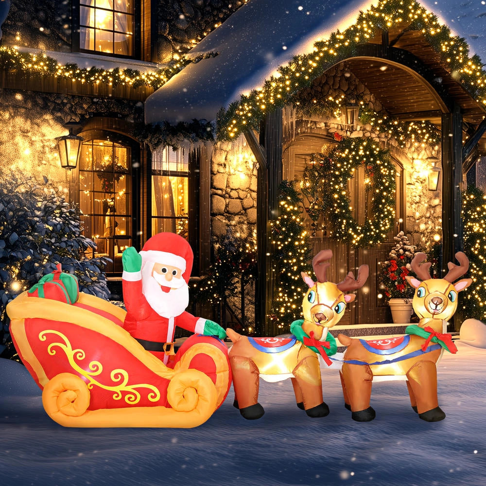 Babbo Natale gonfiabile da 2.4m con slitta e renne, 6 luci LED e gonfiatore, decorazione impermeabile per giardino ed esterni