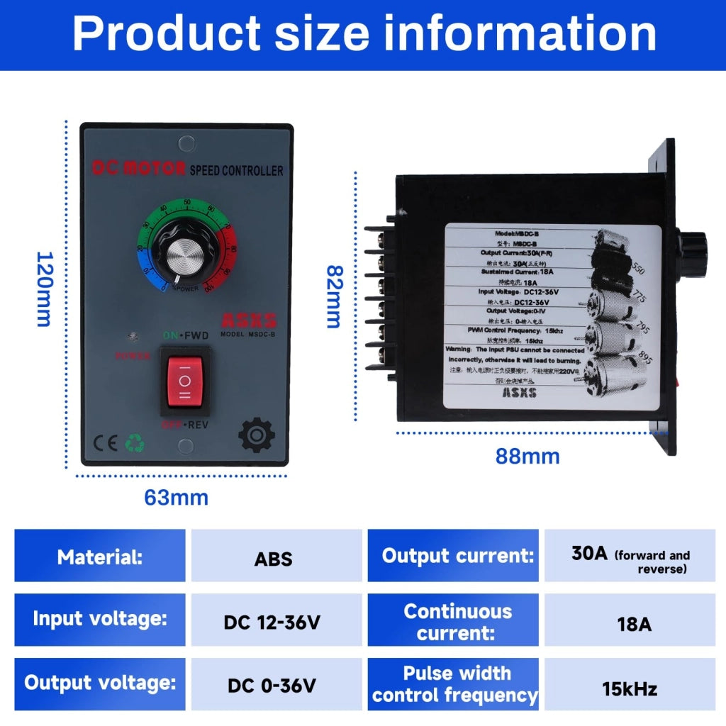 Regolatore di velocità per motori DC, 12-60V, 30A, compatibile con motori 550/775/795/895