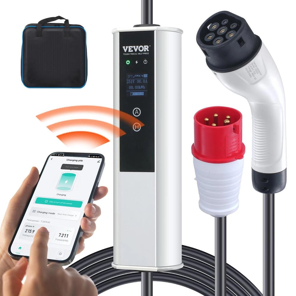 Caricabatterie EV Portatile Tipo 2 IEC 62196 16A 3,68kW CEE 16 Cavo TPU 7,5m IP66 con Schermo LCD per Veicoli Elettrici