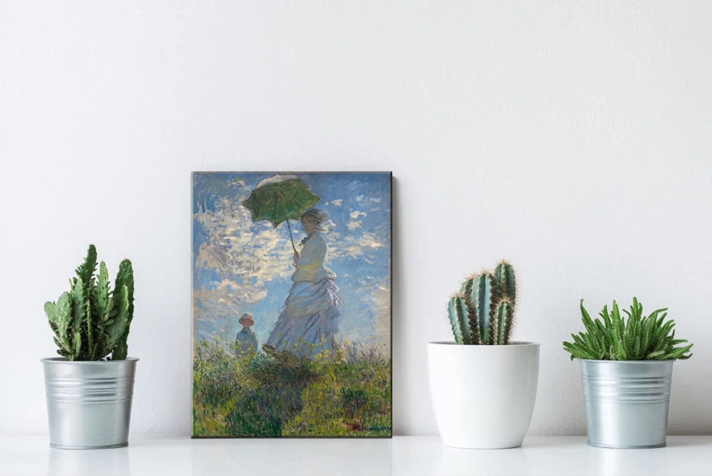 Dipinto su tela, "Donna con ombrello", Claude Monet, 60x50 cm