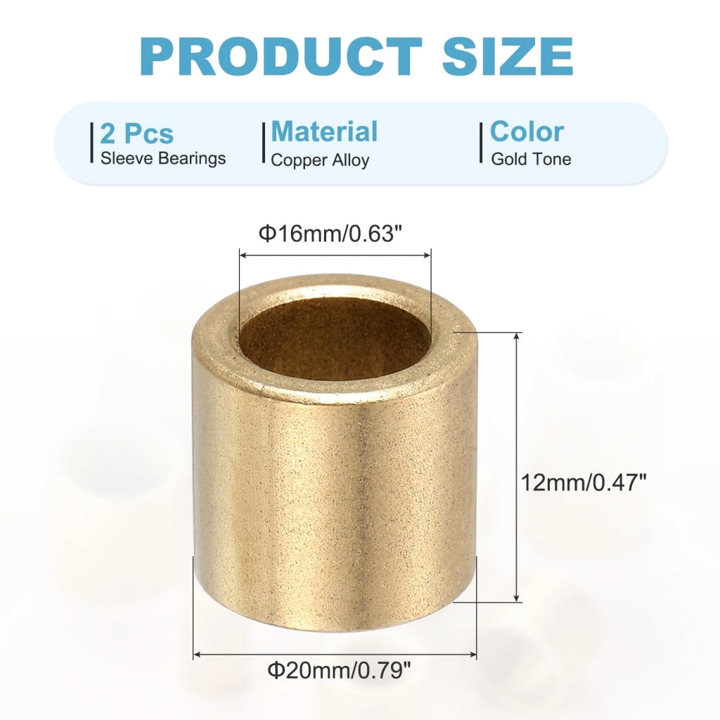 Boccole di guida, dimensioni 16x20x12 mm, in ottone, color oro, confezione da 2 pezzi