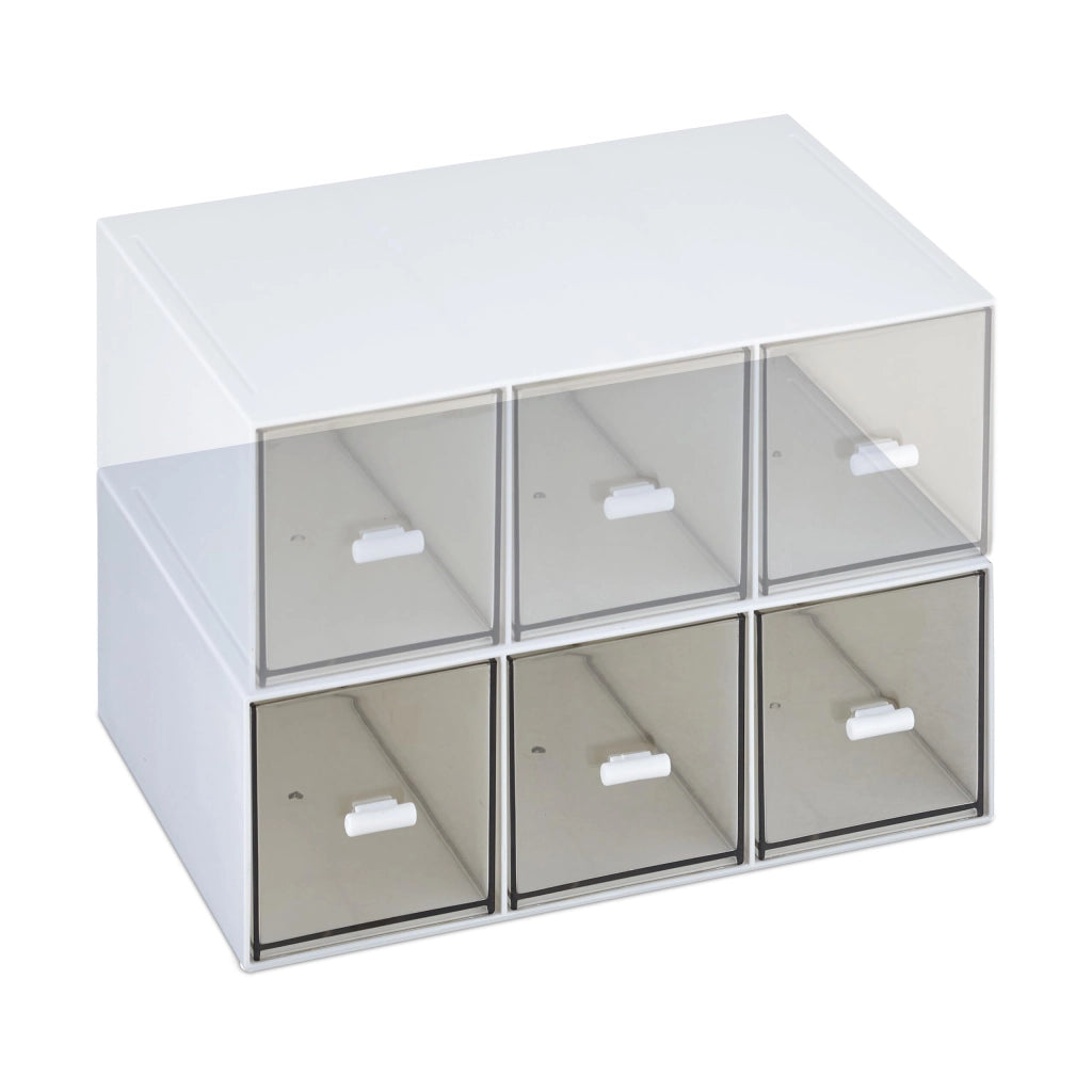 Contenitori portaoggetti con 3 scomparti, in plastica, bianchi/trasparenti