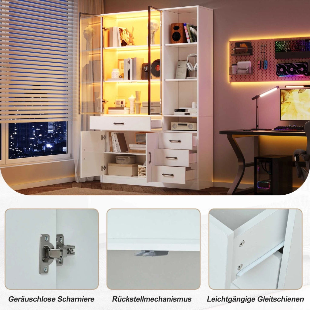Letto contenitore 120x35 cm con LED; USB/Type-C; cassetti; Particle Board; bianco – SuerZaro