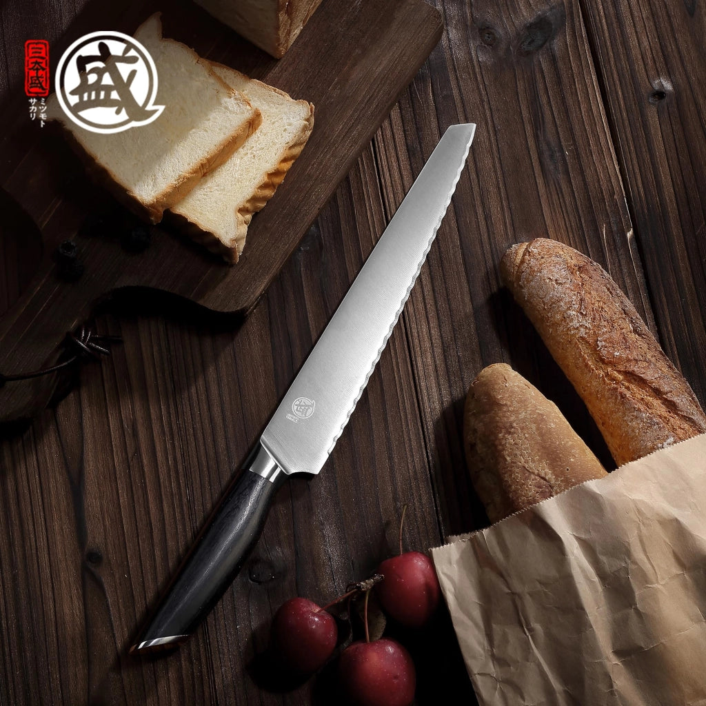 Coltello da pane da 23 cm, con seghettatura, in acciaio inossidabile, con manico in legno, marca Vollerl