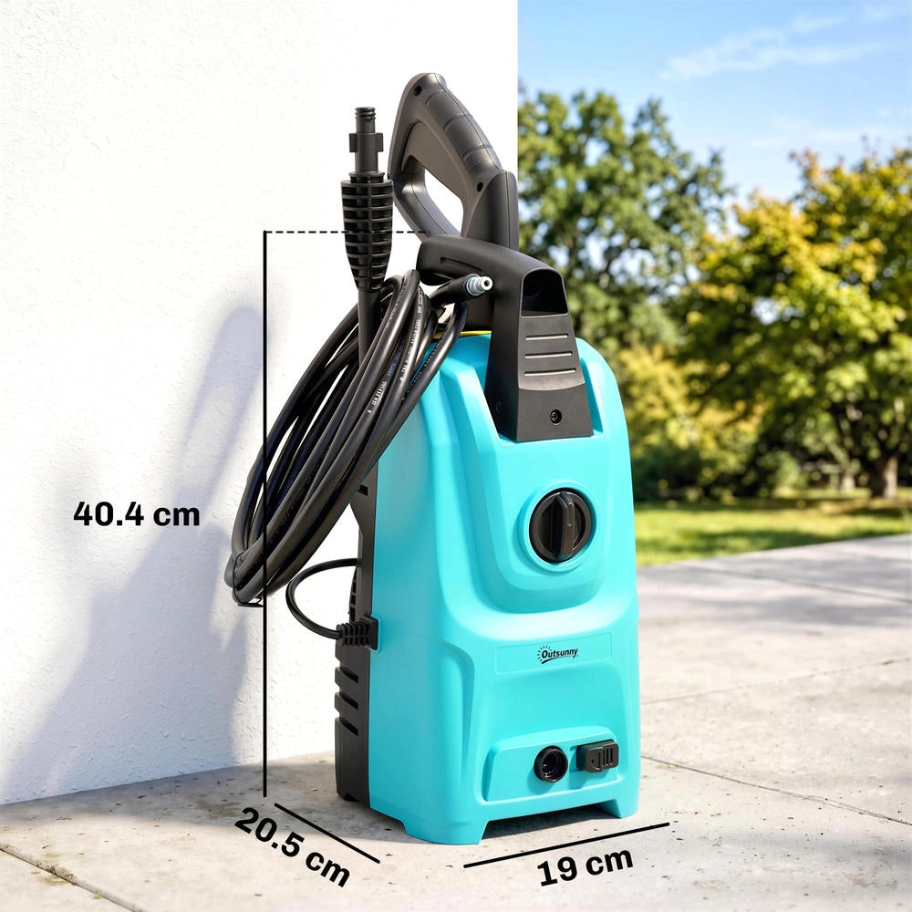 Idropulitrice ad alta pressione 1500W compatta con ugello regolabile e kit pulizia per auto e giardino, 20.5x19x40.4 cm, blu