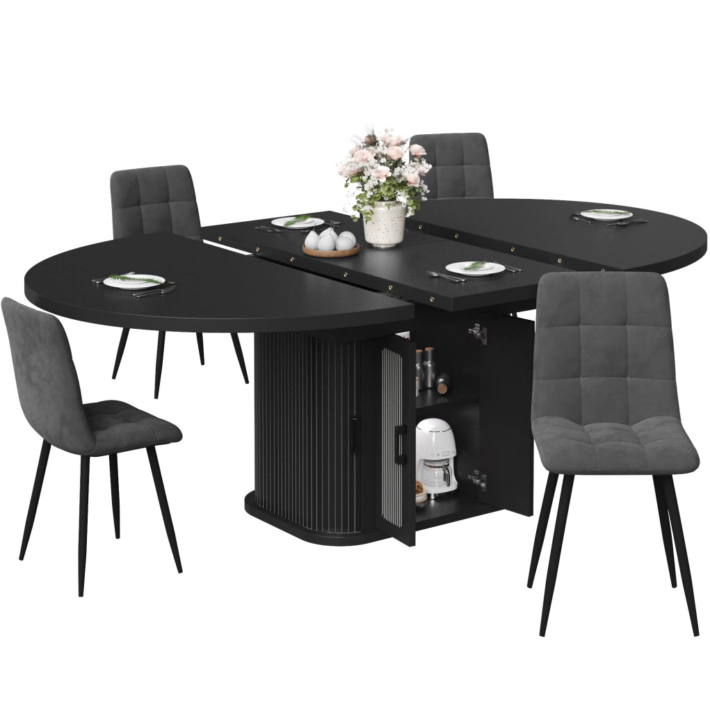 Tavolo da pranzo estensibile 118158x118x76 cm in MDF nero con vano contenitore