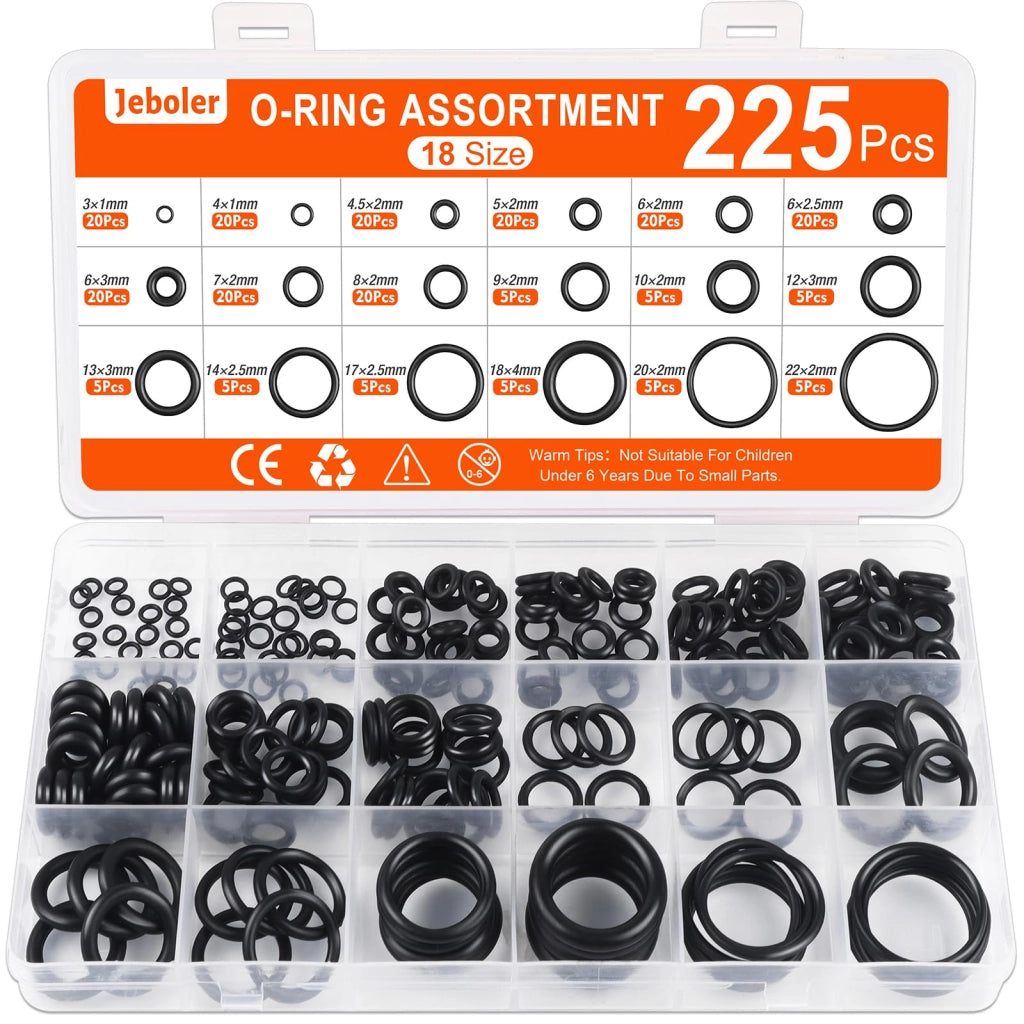 Set di O-ring, 225 pezzi, diametro da 3 a 22 mm, in NBR, colore nero, 18 dimensioni