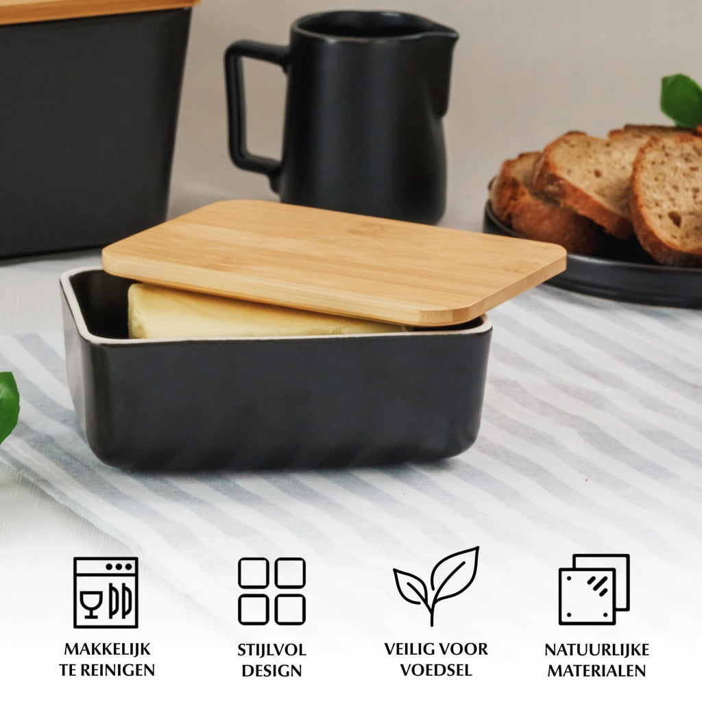 Contenitore in vetro con coperchio in bambù, capacità 620 ml, colore nero