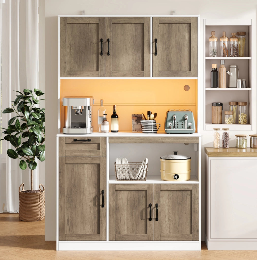Mobile da cucina in MDF con ripiani, illuminazione LED RGB e prese, 110 x 40 x 180 cm