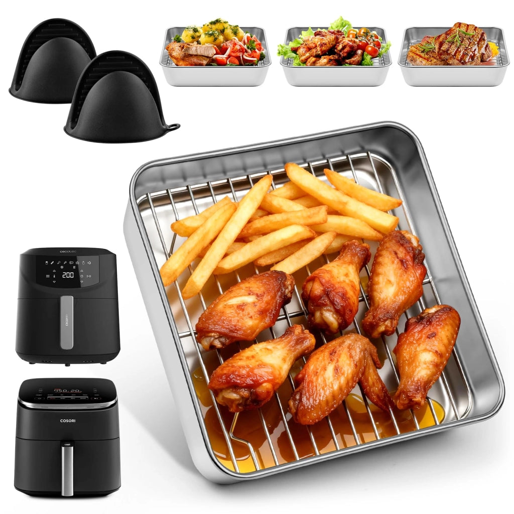 Contenitore in acciaio inossidabile da 21 cm per friggitrice ad aria, con coperchio