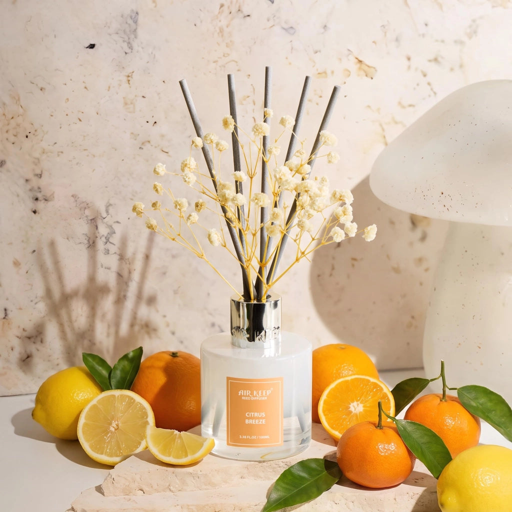Diffusore di fragranze per ambienti con bastoncini, 100 ml, profumo "Brezza Agrumata", 8 bastoncini