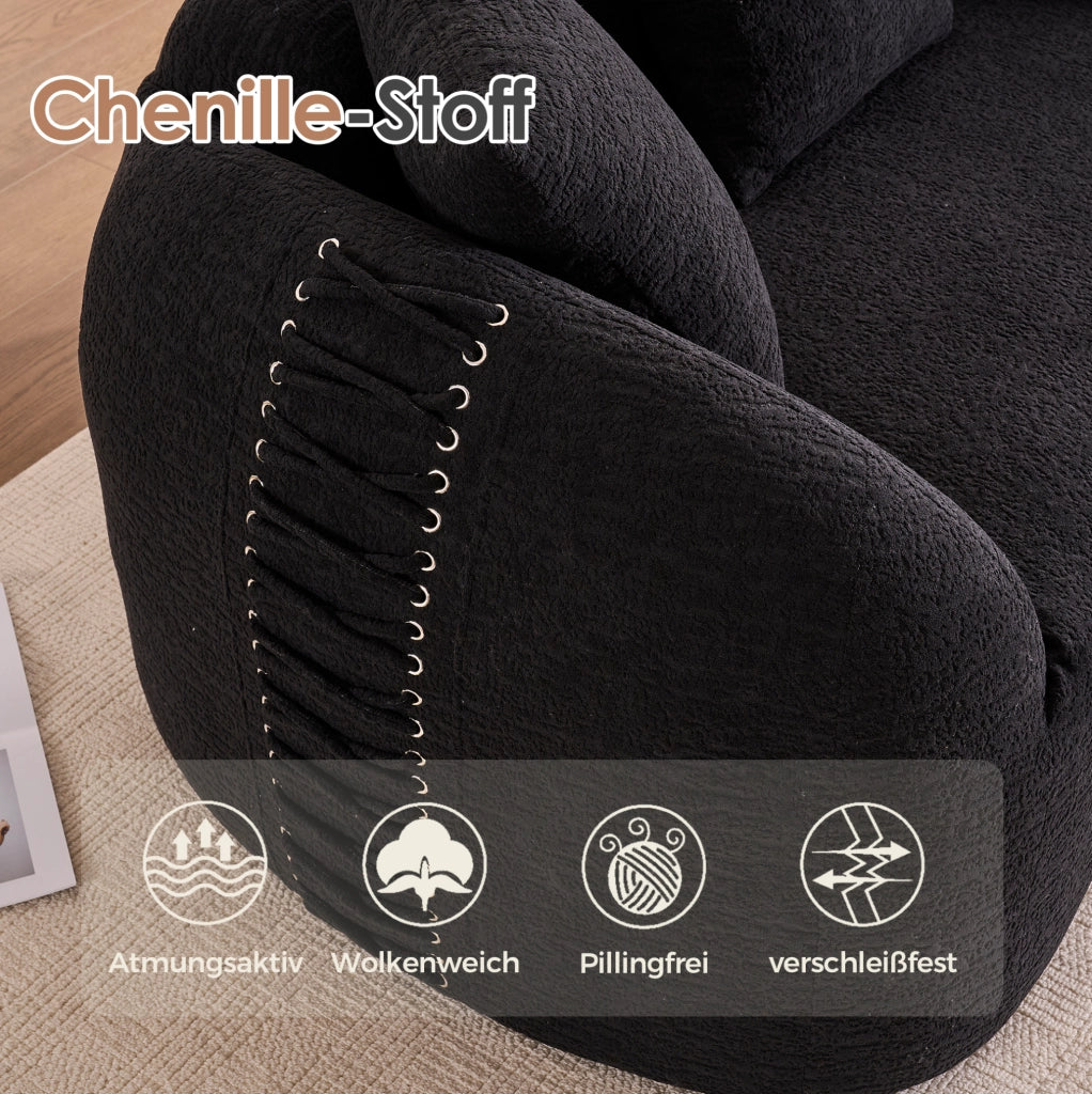 Divano 2 posti curvo in ciniglia nero 155x90x67 cm senza montaggio