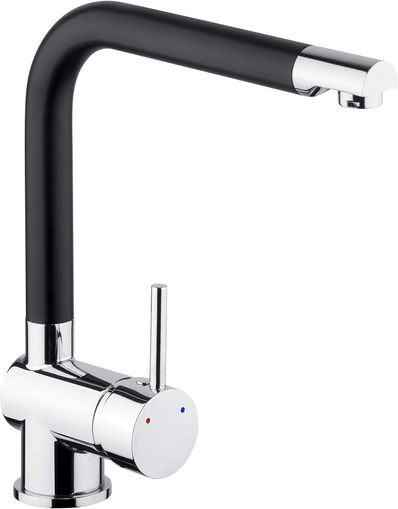 Miscelatore monocomando per cucina, in ottone, nero/cromato, girevole a 360°