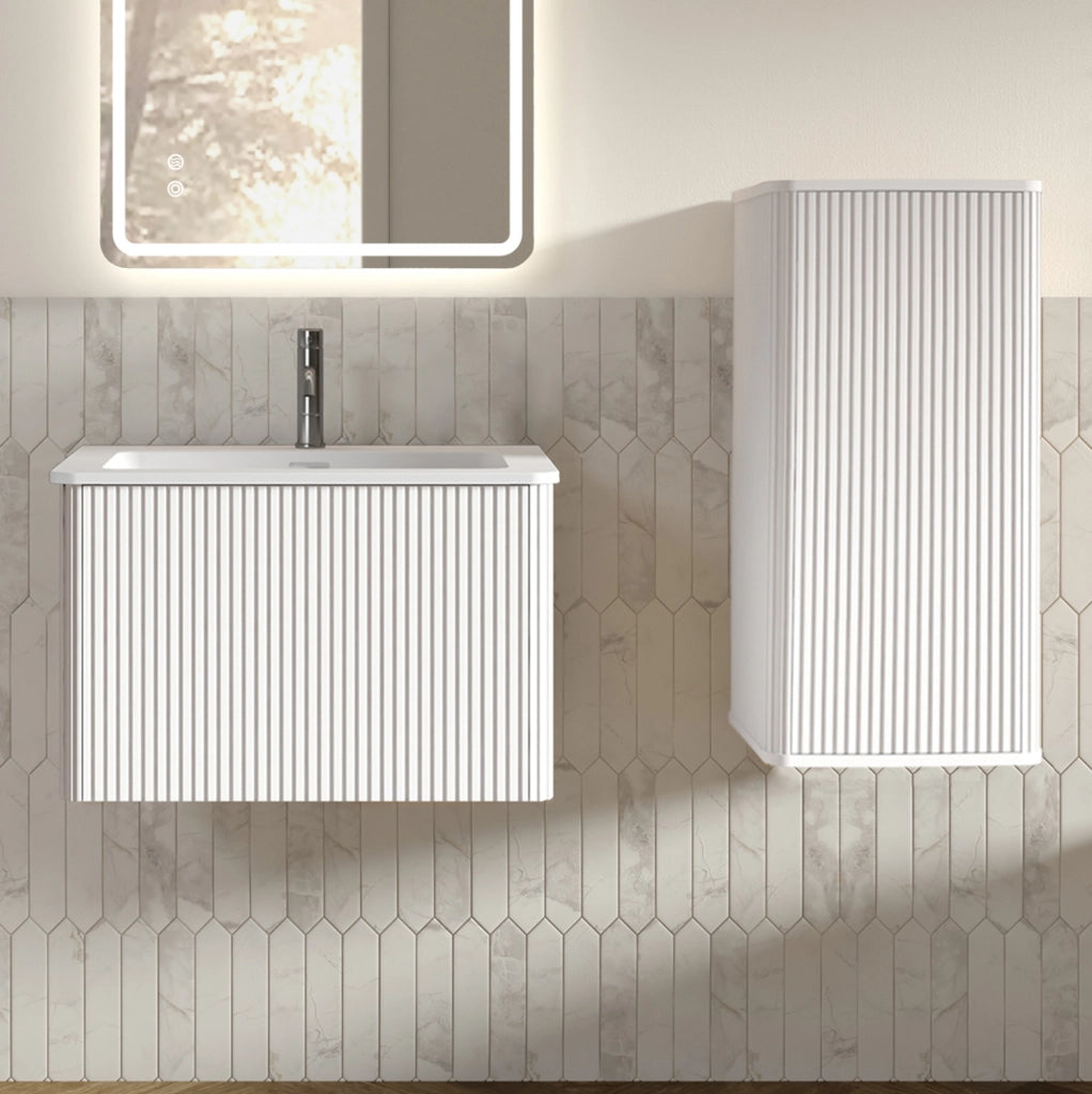 Mobile lavabo 60 cm bianco sospeso con lavabo e colonna laterale, bagno
