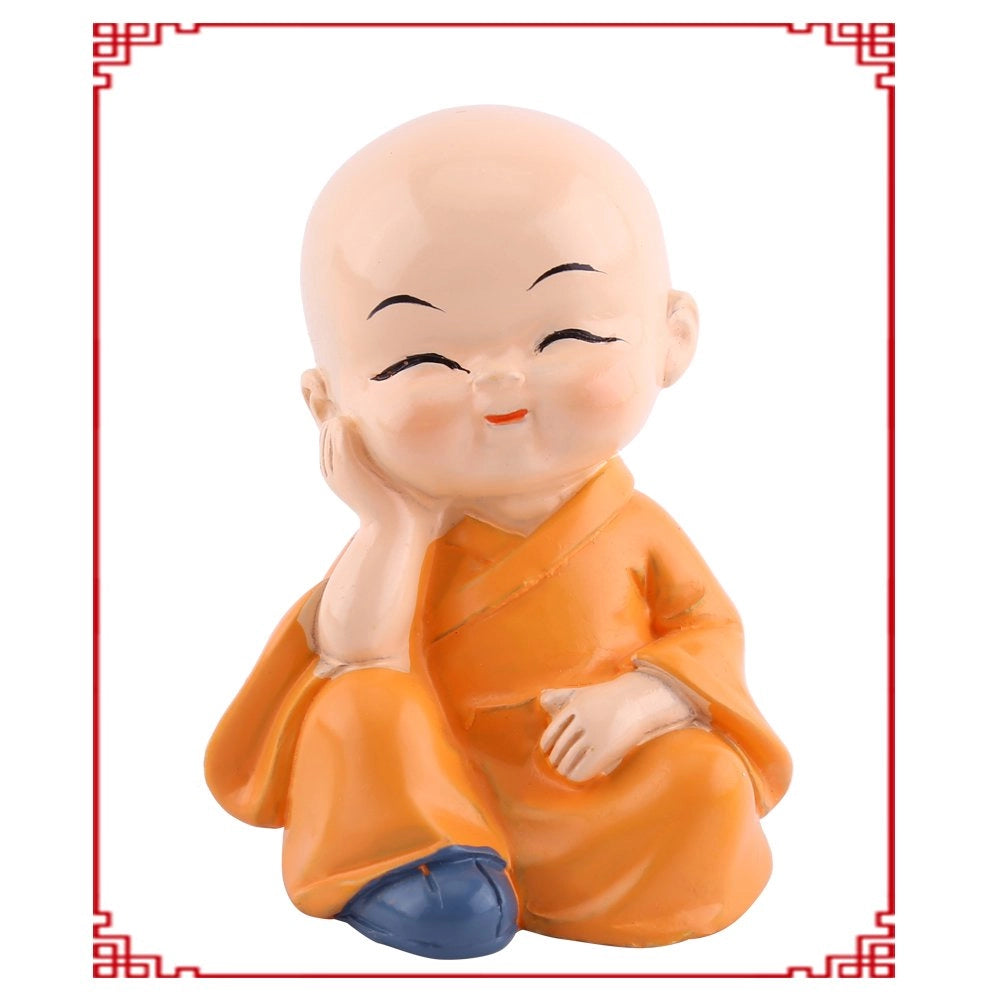 Set di 4 figure in resina raffiguranti Buddha e monaci, alte 6 cm, simbolo di fortuna e prosperità