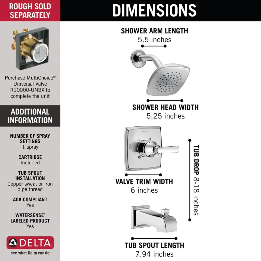 Kit di finitura per vasca e doccia con miscelatore monocomando, soffione con getti Touch-Clean, cromato