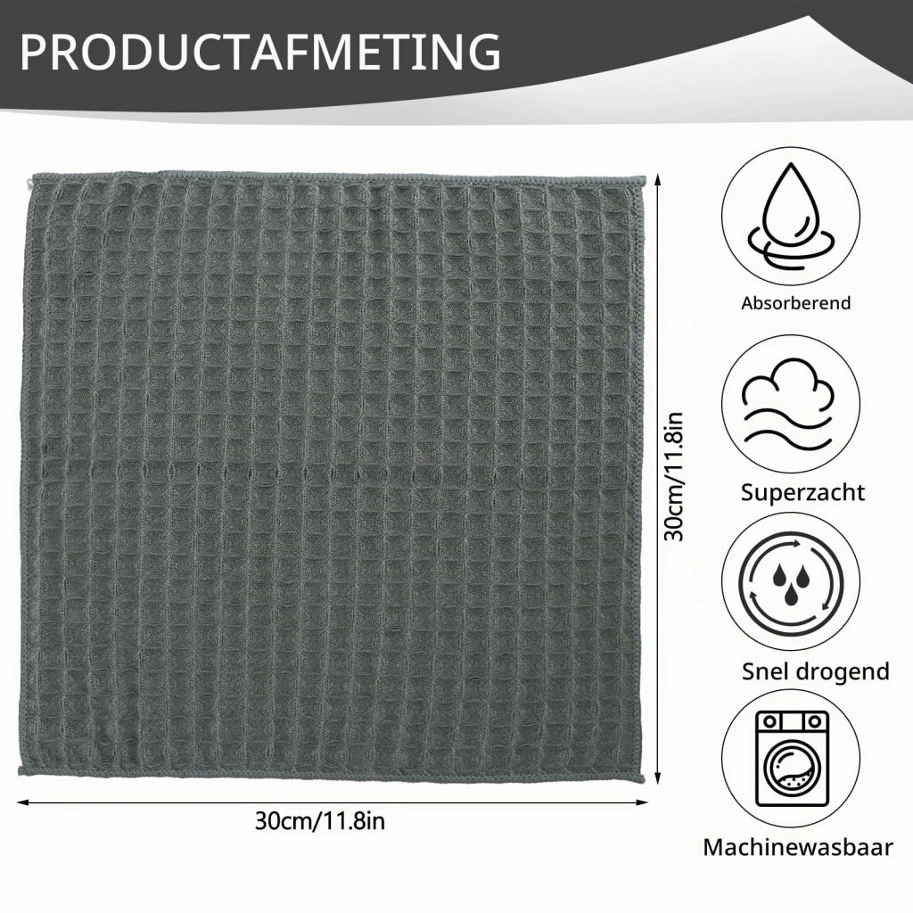 Set di 6 strofinacci in microfibra, 30x30 cm, color grigio scuro