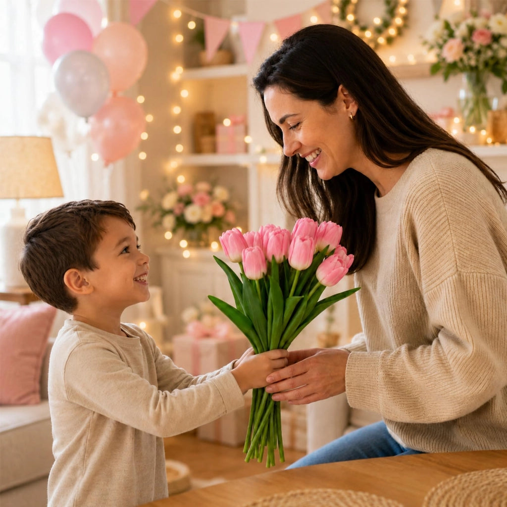 Tulipani artificiali, confezione da 7 pezzi, color rosa, altezza 33 cm, ideali per vasi e decorazioni