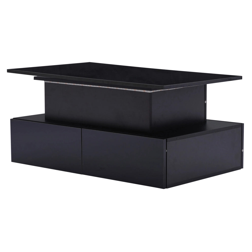 Tavolino da caffè LED 90x55x41 cm nero in truciolare con 4 cassetti