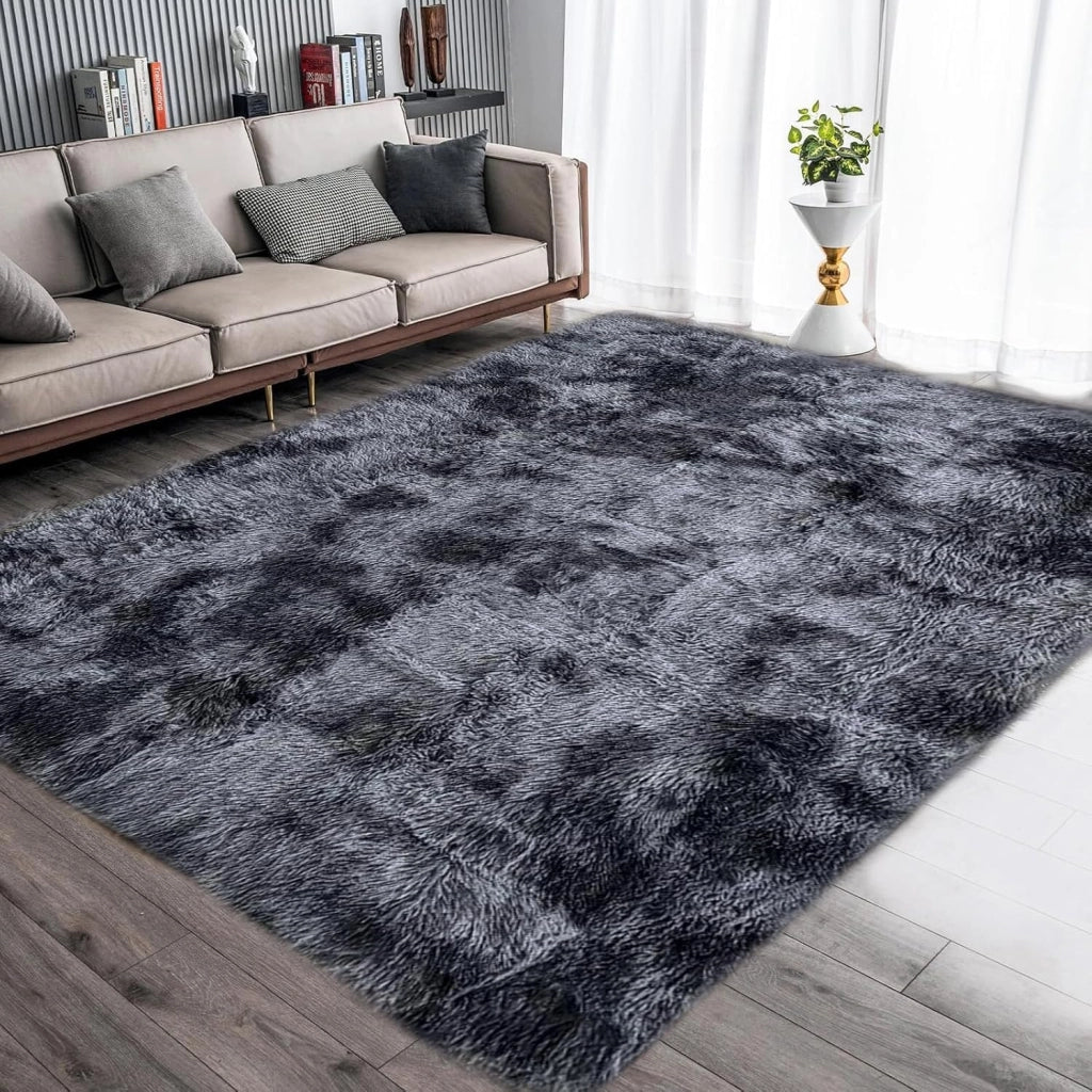 Tappeto shag 160x230 cm, nero/grigio, antiscivolo, dal pelo lungo e soffice