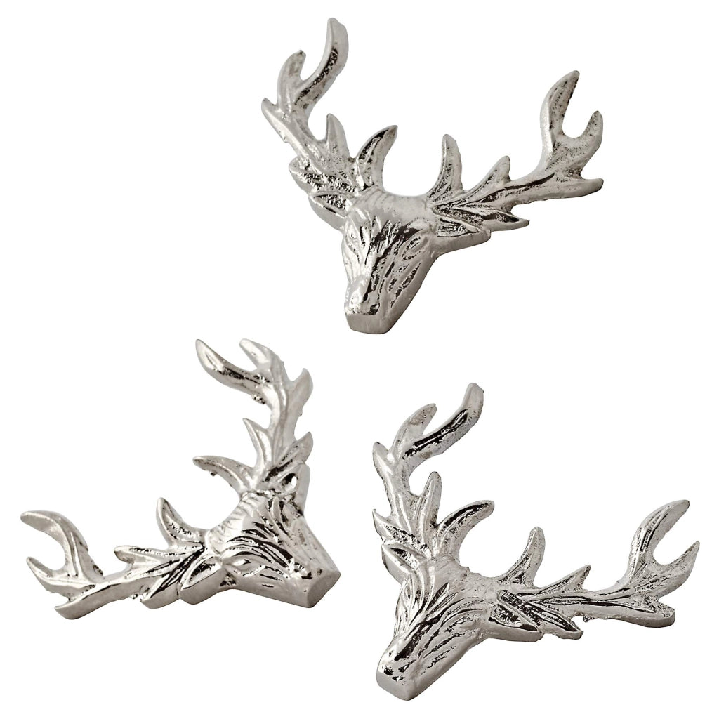 Fermacandela alce, argento, alluminio nichelato, set da 3 pezzi, altezza 4,5 cm