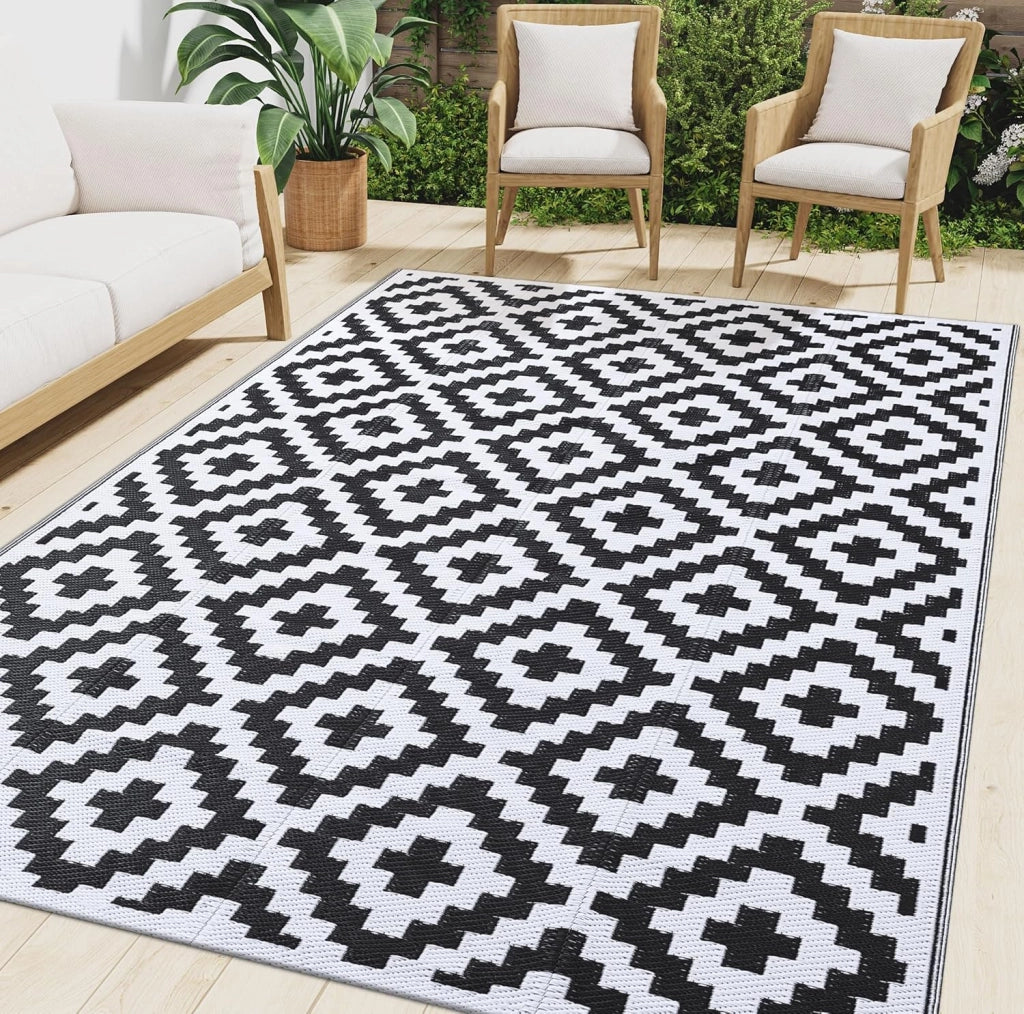 Pavimento impermeabile, dimensioni 150x240 cm, colore bianco e nero