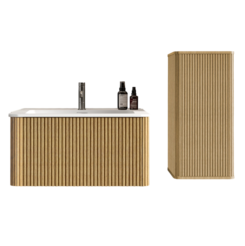 Mobile lavabo sospeso 81 x 46,5 x 37 cm rovere con colonna, senza rubinetto